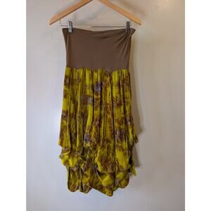 Tanami Tie Dye Boho Maxi Skirt Olive Brown Bubble Hem Ribbon Detail S